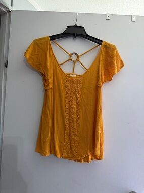 Self Esteem Mustard Yellow Lace-Front Tunic with Ring Back